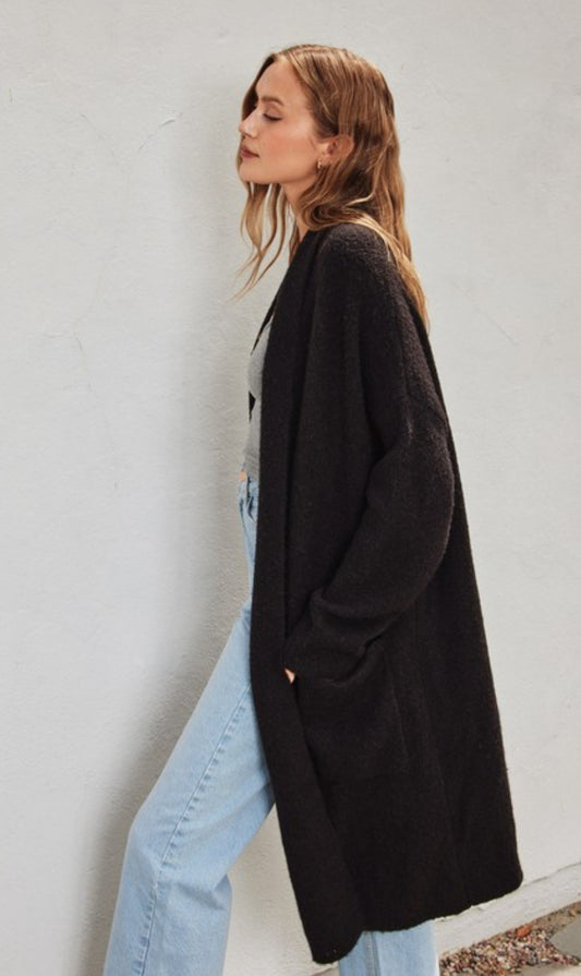 Black Cozy Long Cardigan