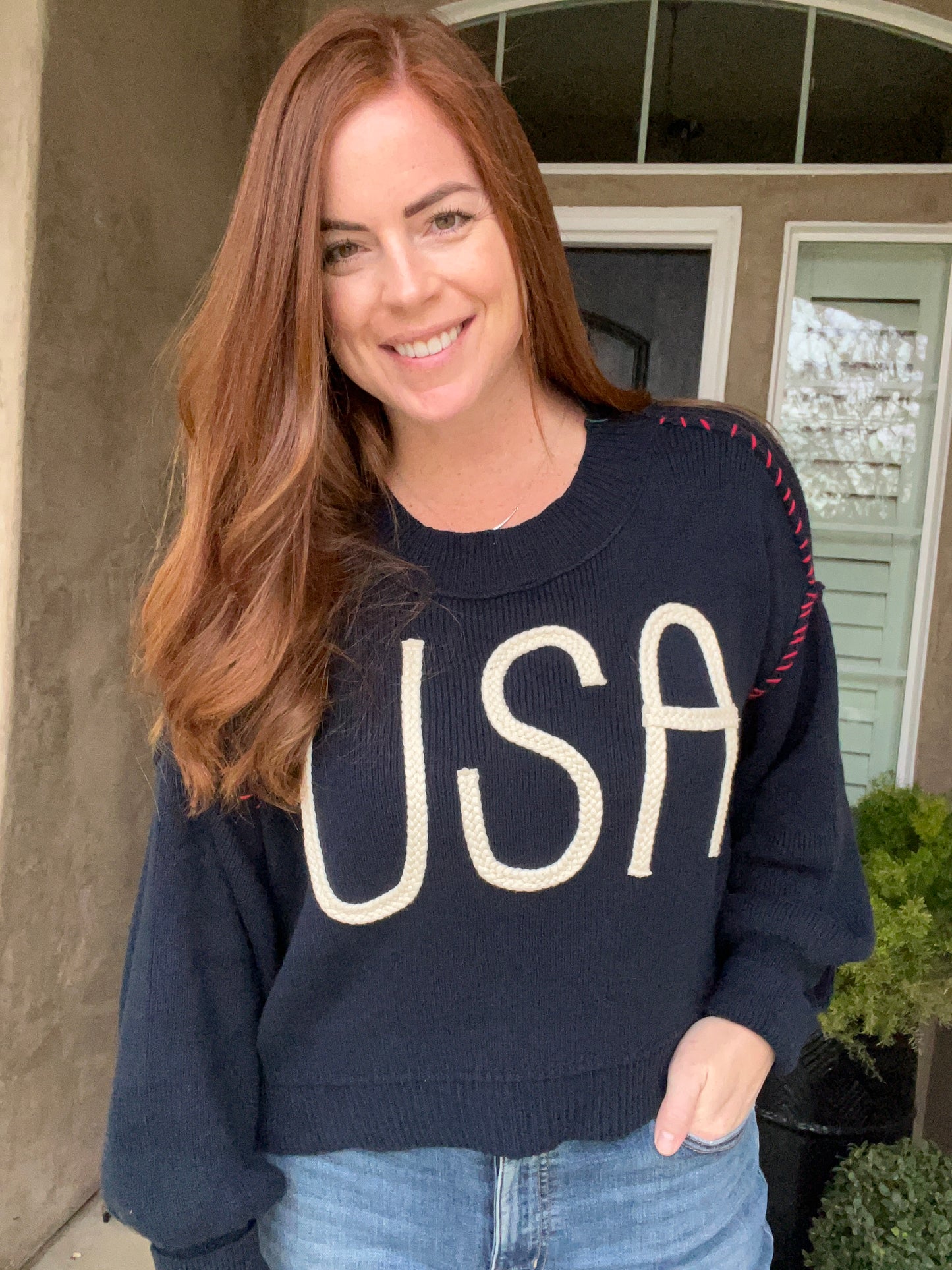 Navy USA Crop Sweater